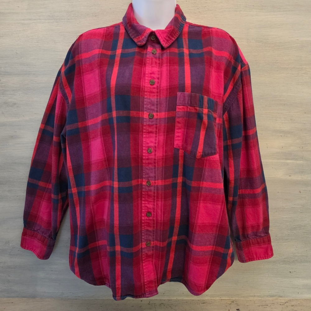 Universal Thread 100% Cotton Multicolor Plaid Flannel Button Down Shirt Med GC